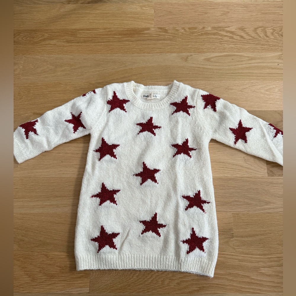 Hatley size 18-24 sweater/tunic dress in cream with red stars